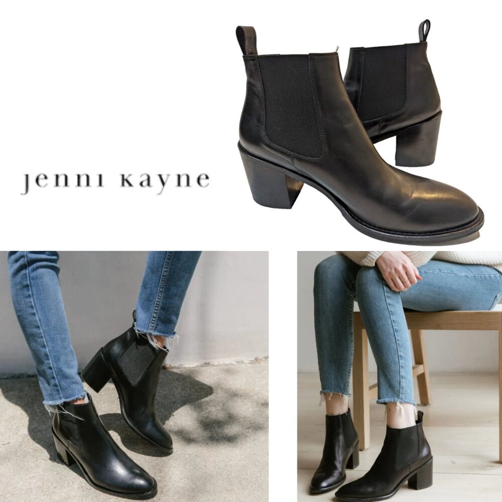 Jenni Kayne Leather Heeled Chelsea ankle Boots black 39/ US 9